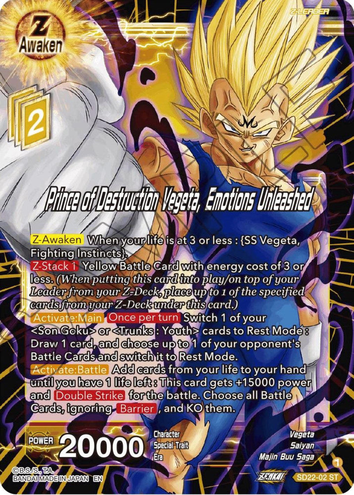 Prince of Destruction Vegeta, Emotions Unleashed (Starter Deck Exclusive) (SD22-02) [Power Absorbed] (ONLINE ORDER ONLY)
