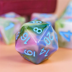 Earthly 4-Color 7-Dice Dnd Dice | Green White Green w/Blue Numbers Set (Online Only)
