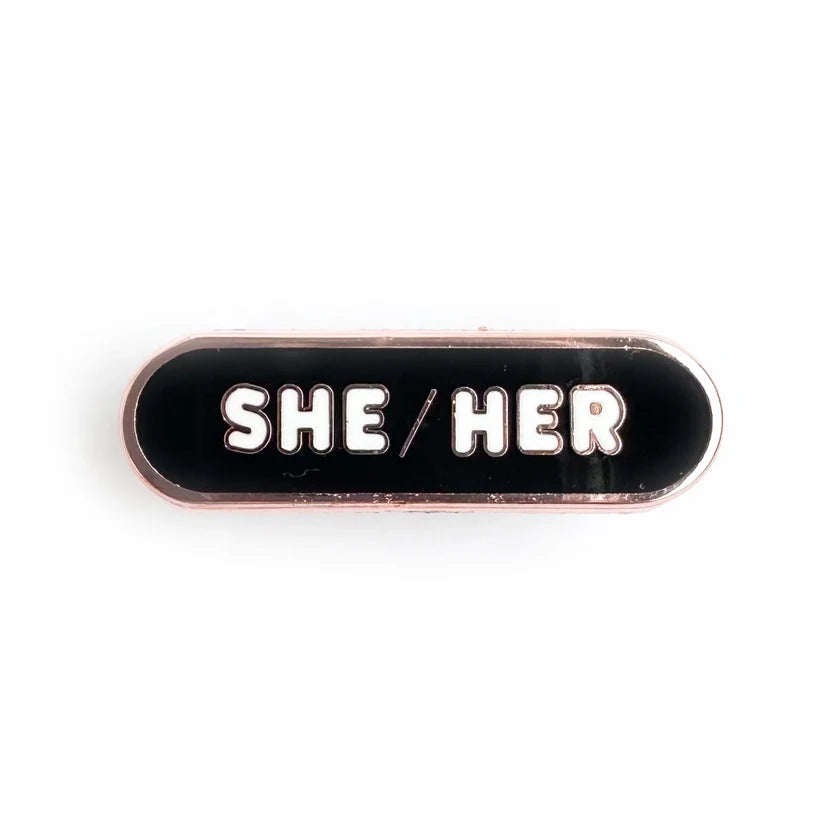Pride Pals Pronoun Enamel Pin - She/Her (Black) (ONLINE ORDER ONLY)