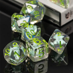 Dinosaur on Glitter 7-Dice Set w/Green Numbers Dnd Dice Set (Online Only)