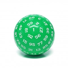 "Green" Single 100 Sided Polyhedral Dice (D100) | Solid Green Color (45mm) White (Online Only)