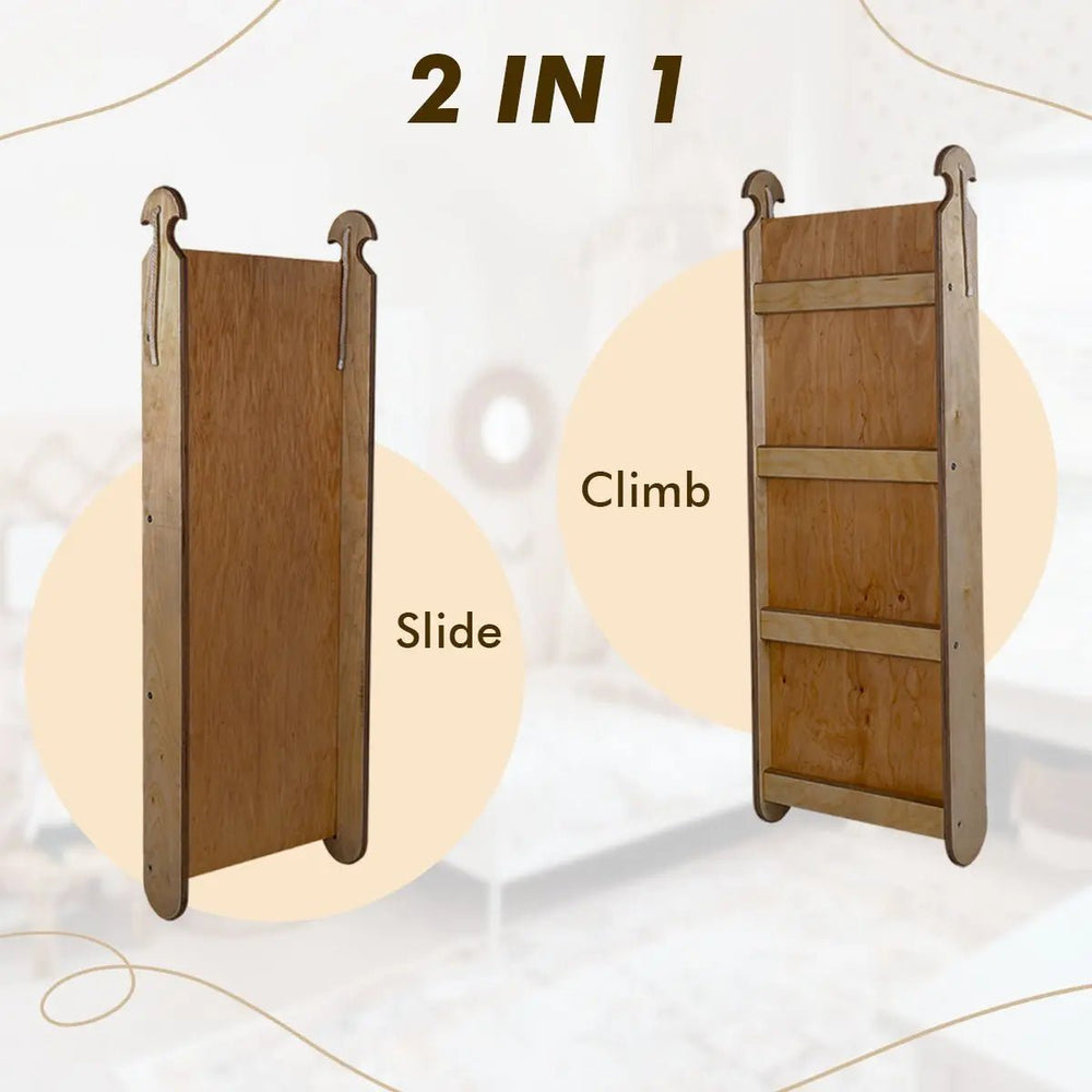 3in1 Montessori Climbing Set: Triangle Ladder + Slide Board + Net – Chocolate (ONLINE ORDER ONLY)