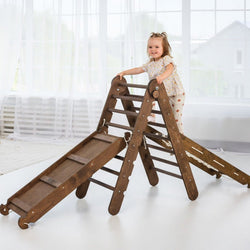 3in1 Montessori Climbing Set: Triangle Ladder + Slide Board + Net – Chocolate (ONLINE ORDER ONLY)