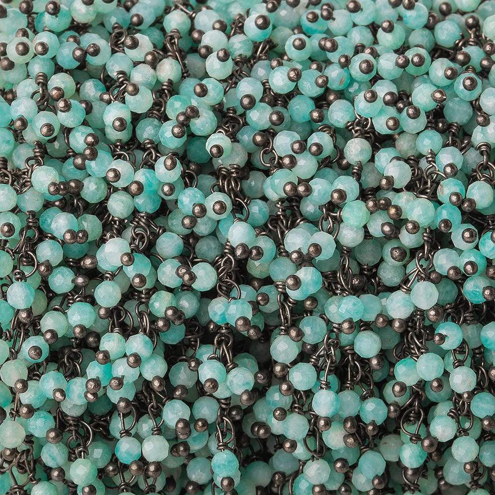 3mm Amazonite micro-faceted round Black Gold Dangling Chain by the foot (ONLINE ORDER ONLY)