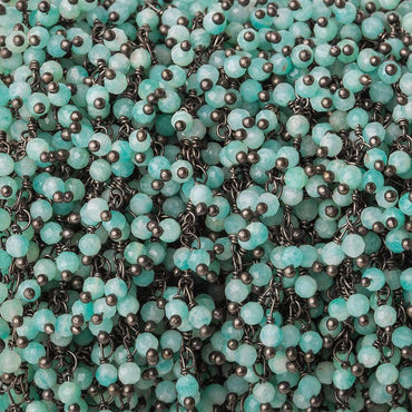 3mm Amazonite micro-faceted round Black Gold Dangling Chain by the foot (ONLINE ORDER ONLY)