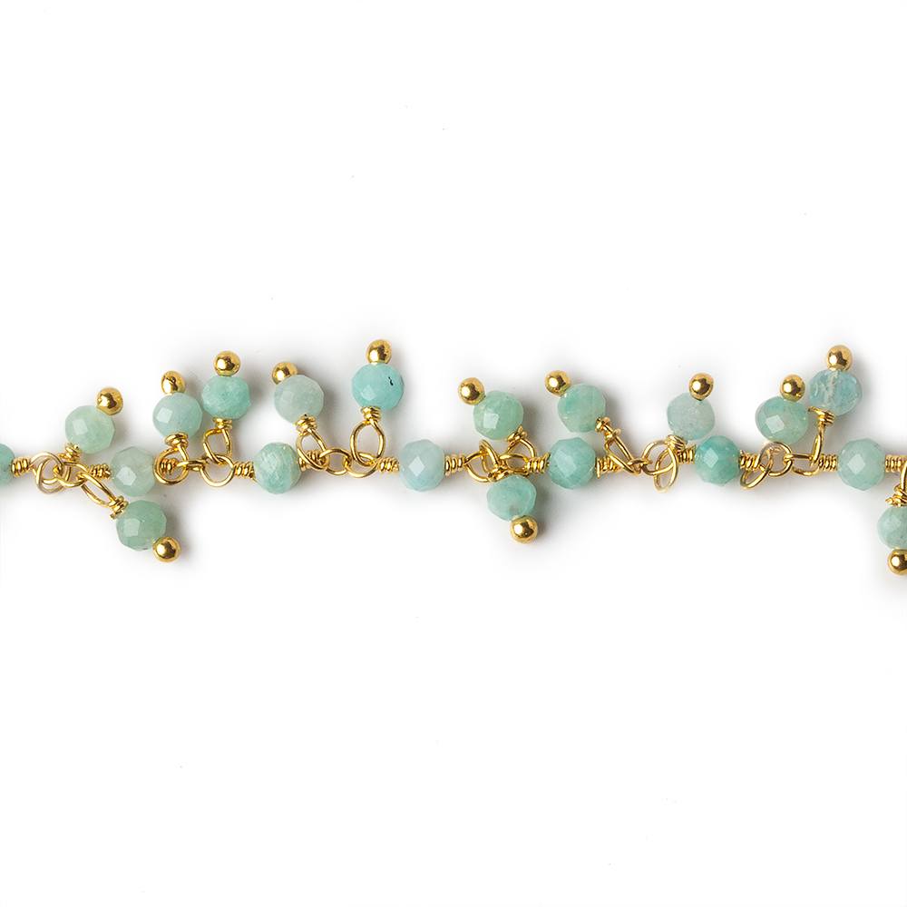 3mm Amazonite micro faceted round Gold plated Dangling Chain by the foot (ONLINE ORDER ONLY)
