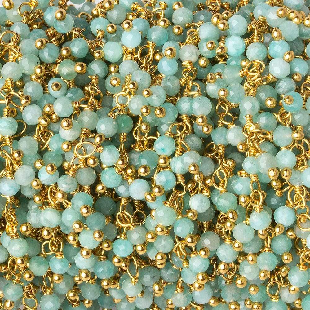 3mm Amazonite micro faceted round Gold plated Dangling Chain by the foot (ONLINE ORDER ONLY)
