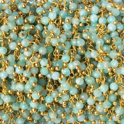 3mm Amazonite micro faceted round Gold plated Dangling Chain by the foot (ONLINE ORDER ONLY)
