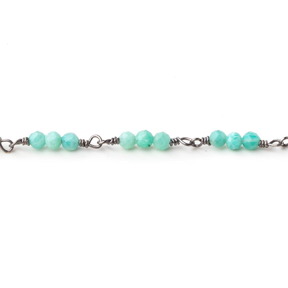 3mm Amazonite micro faceted round Trio Black Gold Chain by the foot 73 beads per (ONLINE ORDER ONLY)