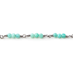 3mm Amazonite micro faceted round Trio Black Gold Chain by the foot 73 beads per (ONLINE ORDER ONLY)