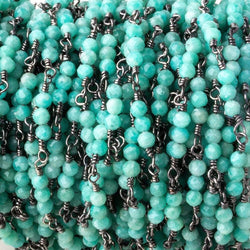 3mm Amazonite micro faceted round Trio Black Gold Chain by the foot 73 beads per (ONLINE ORDER ONLY)