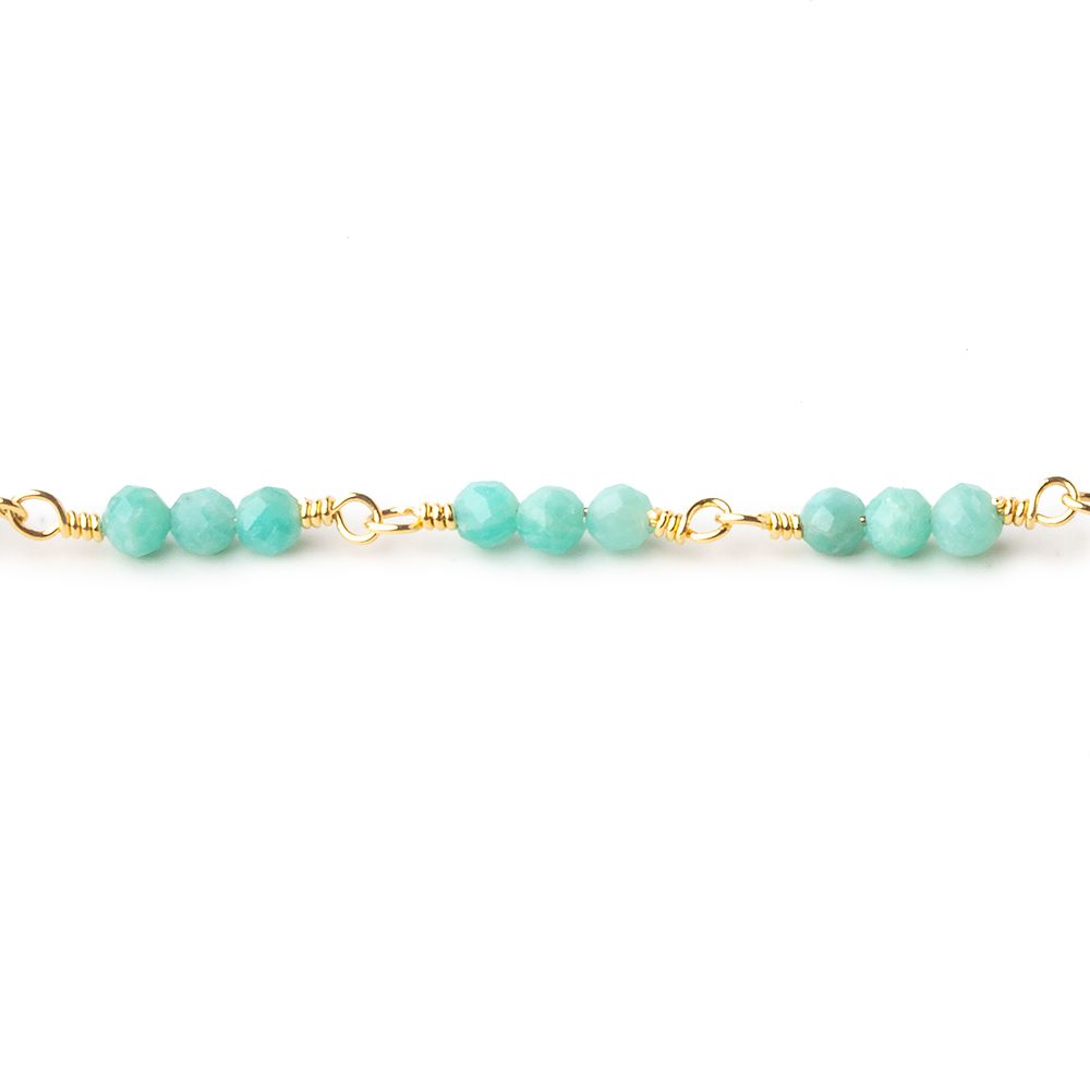 3mm Amazonite micro faceted round Trio Gold Chain by the foot 73 beads per (ONLINE ORDER ONLY)
