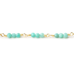 3mm Amazonite micro faceted round Trio Gold Chain by the foot 73 beads per (ONLINE ORDER ONLY)