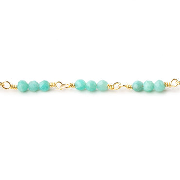 3mm Amazonite micro faceted round Trio Gold Chain by the foot 73 beads per (ONLINE ORDER ONLY)