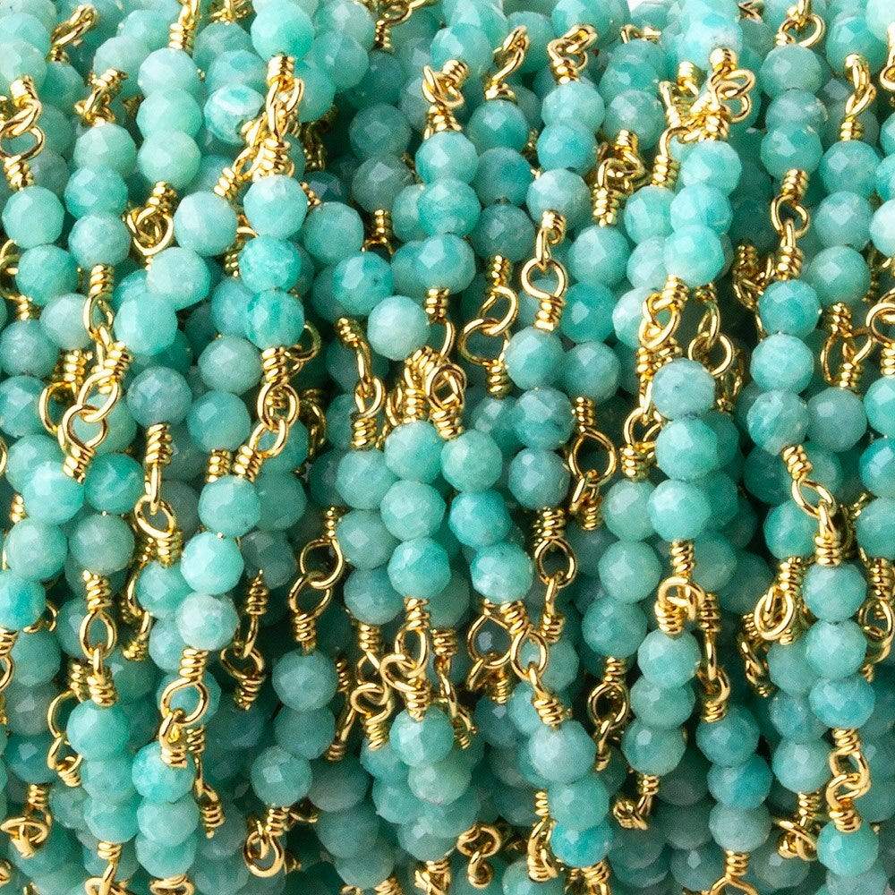 3mm Amazonite micro faceted round Trio Gold Chain by the foot 73 beads per (ONLINE ORDER ONLY)
