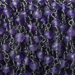 3mm Amethyst faceted rondelle Black Gold plated Chain by the foot 36 pieces (ONLINE ORDER ONLY)