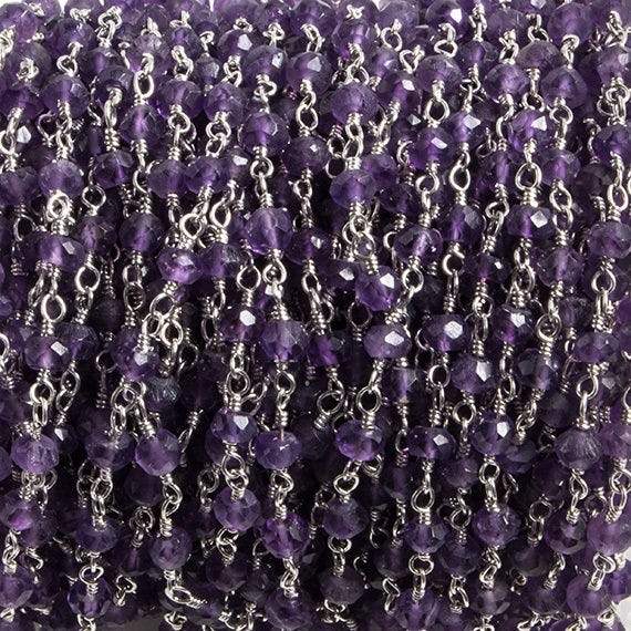 3mm Amethyst faceted rondelle Silver Chain by the foot 36 pieces (ONLINE ORDER ONLY)