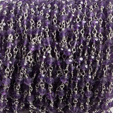 3mm Amethyst faceted rondelle Silver Chain by the foot 36 pieces (ONLINE ORDER ONLY)