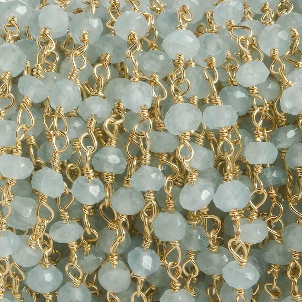 3mm Aquamarine faceted rondelle Gold plated Chain by the foot 34 pieces (ONLINE ORDER ONLY)