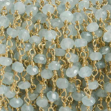 3mm Aquamarine faceted rondelle Gold plated Chain by the foot 34 pieces (ONLINE ORDER ONLY)