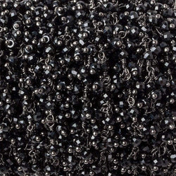 3mm Black Spinel micro-faceted round Black Gold Dangling Chain by the foot (ONLINE ORDER ONLY)