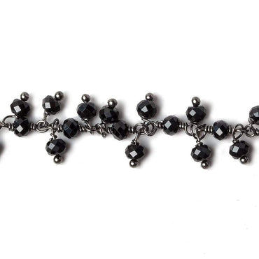 3mm Black Spinel micro-faceted round Black Gold Dangling Chain by the foot (ONLINE ORDER ONLY)