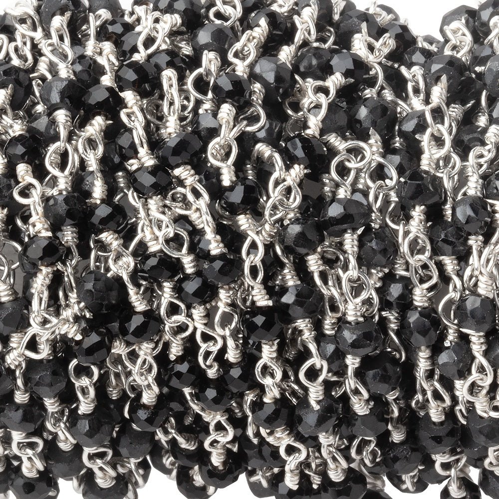 3mm Black Spinel Silver Plated Wire Wrapped Chain (ONLINE ORDER ONLY)