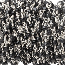 3mm Black Spinel Silver Plated Wire Wrapped Chain (ONLINE ORDER ONLY)