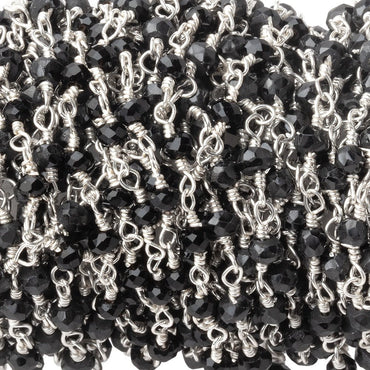 3mm Black Spinel Silver Plated Wire Wrapped Chain (ONLINE ORDER ONLY)