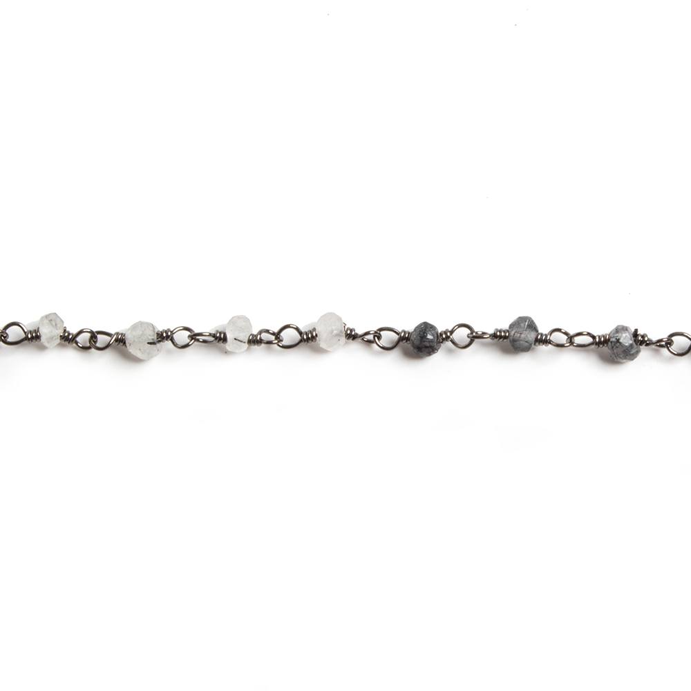 3mm Black Tourmalinated Quartz rondelle Black Gold Chain by the foot 36 pcs (ONLINE ORDER ONLY)