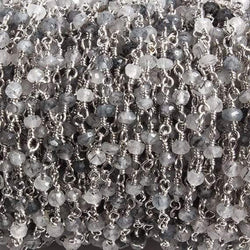 3mm Black Tourmalinated Quartz  rondelle Silver Chain by the foot 36 pieces (ONLINE ORDER ONLY)
