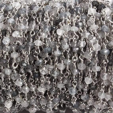 3mm Black Tourmalinated Quartz  rondelle Silver Chain by the foot 36 pieces (ONLINE ORDER ONLY)