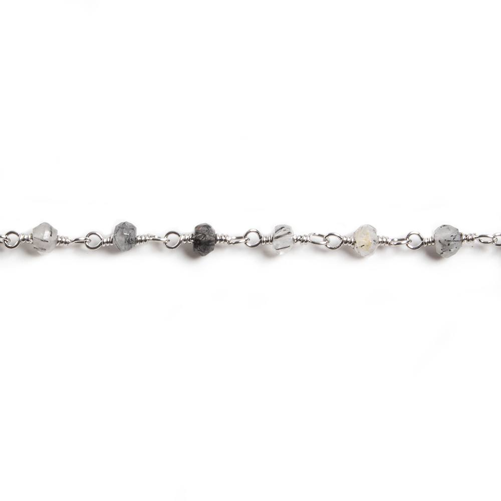 3mm Black Tourmalinated Quartz  rondelle Silver Chain by the foot 36 pieces (ONLINE ORDER ONLY)