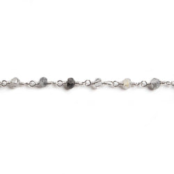 3mm Black Tourmalinated Quartz  rondelle Silver Chain by the foot 36 pieces (ONLINE ORDER ONLY)