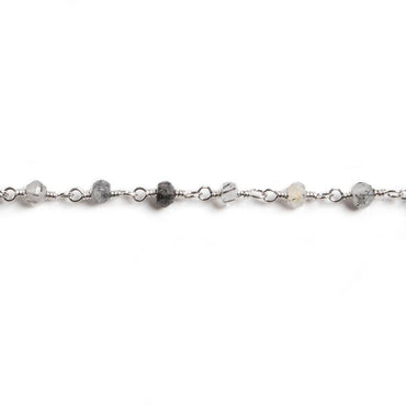 3mm Black Tourmalinated Quartz  rondelle Silver Chain by the foot 36 pieces (ONLINE ORDER ONLY)