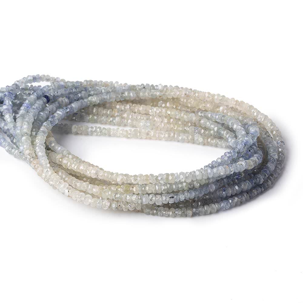 3mm Blue & White Sapphire native cut faceted rondelles 18 inch 260 beads (ONLINE ORDER ONLY)