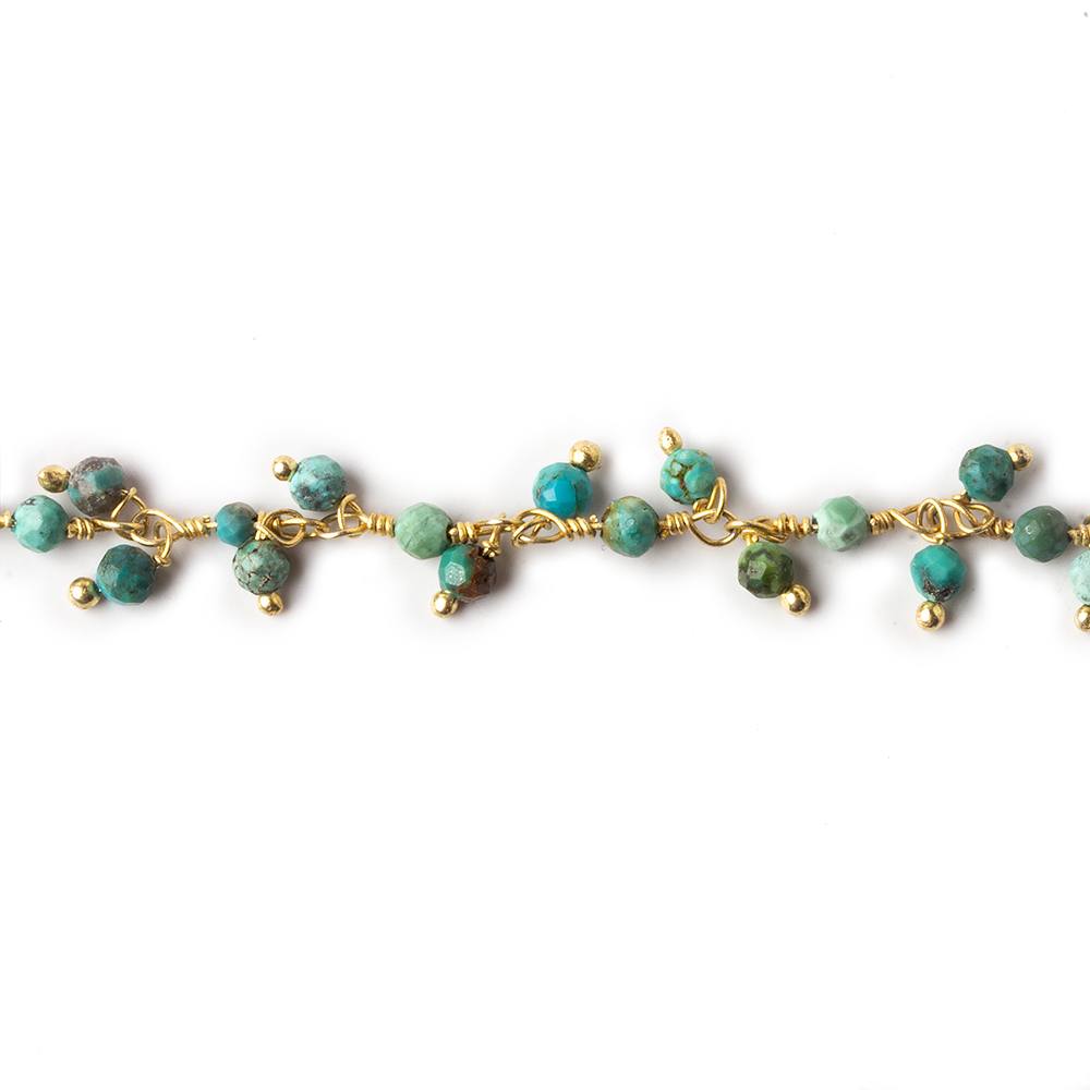 3mm Chinese Turquoise micro faceted round Gold Dangling Chain by the foot (ONLINE ORDER ONLY)