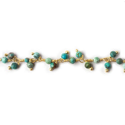3mm Chinese Turquoise micro faceted round Gold Dangling Chain by the foot (ONLINE ORDER ONLY)