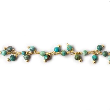 3mm Chinese Turquoise micro faceted round Gold Dangling Chain by the foot (ONLINE ORDER ONLY)
