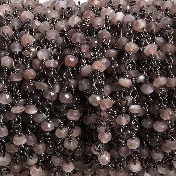 3mm Chocolate Moonstone faceted rondelle Black Gold Chain by the foot 36pcs (ONLINE ORDER ONLY)