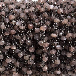3mm Chocolate Moonstone faceted rondelle Black Gold Chain by the foot 36pcs (ONLINE ORDER ONLY)