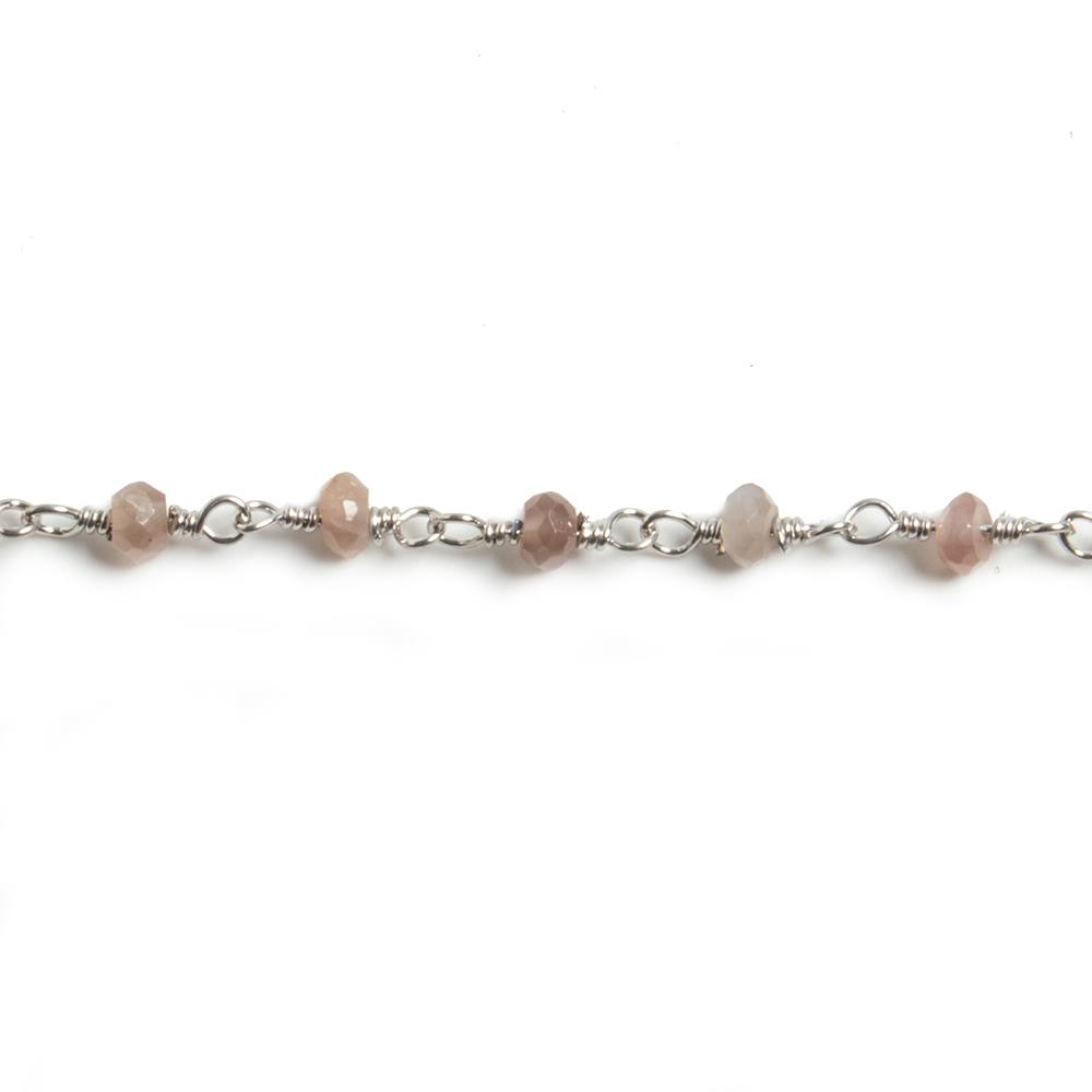 3mm Chocolate Moonstone faceted rondelle Silver Chain by the foot 36 pieces (ONLINE ORDER ONLY)