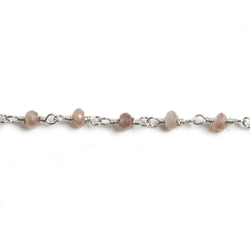 3mm Chocolate Moonstone faceted rondelle Silver Chain by the foot 36 pieces (ONLINE ORDER ONLY)