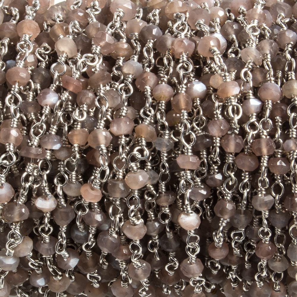 3mm Chocolate Moonstone faceted rondelle Silver Chain by the foot 36 pieces (ONLINE ORDER ONLY)