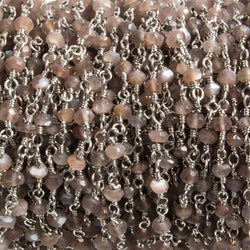 3mm Chocolate Moonstone faceted rondelle Silver Chain by the foot 36 pieces (ONLINE ORDER ONLY)