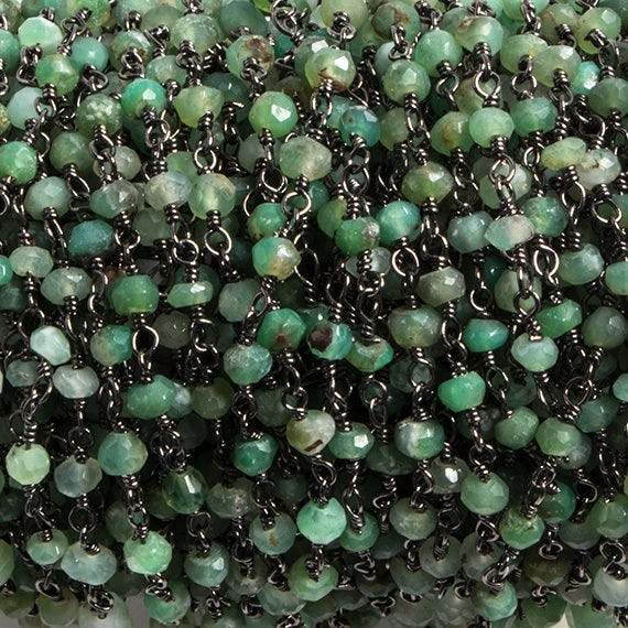 3mm Chrysoprase faceted rondelle Black Gold Chain by the foot 36 pieces (ONLINE ORDER ONLY)