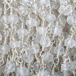 3mm Crystal Quartz rondelle Silver plated Chain sold by the foot 34 pieces (ONLINE ORDER ONLY)
