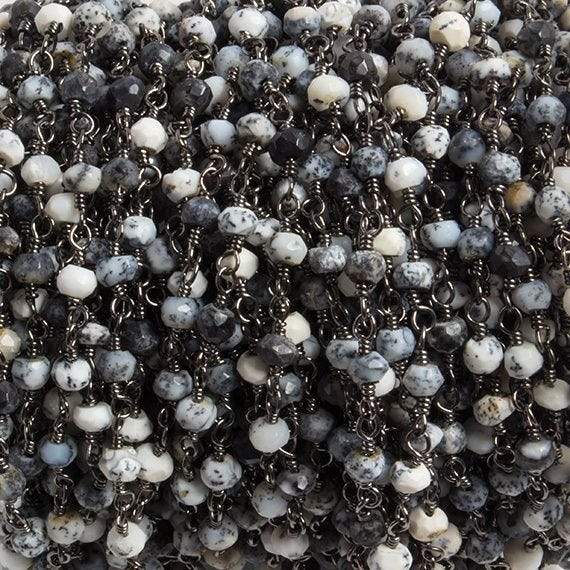 3mm Dendritic Opal faceted rondelle Black Gold Chain by the foot 36 pieces (ONLINE ORDER ONLY)