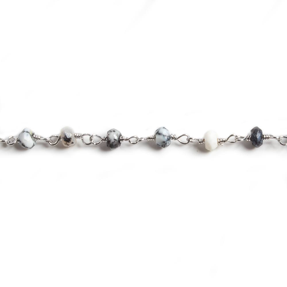 3mm Dendritic Opal faceted rondelle Silver Chain by the foot 36 pieces (ONLINE ORDER ONLY)