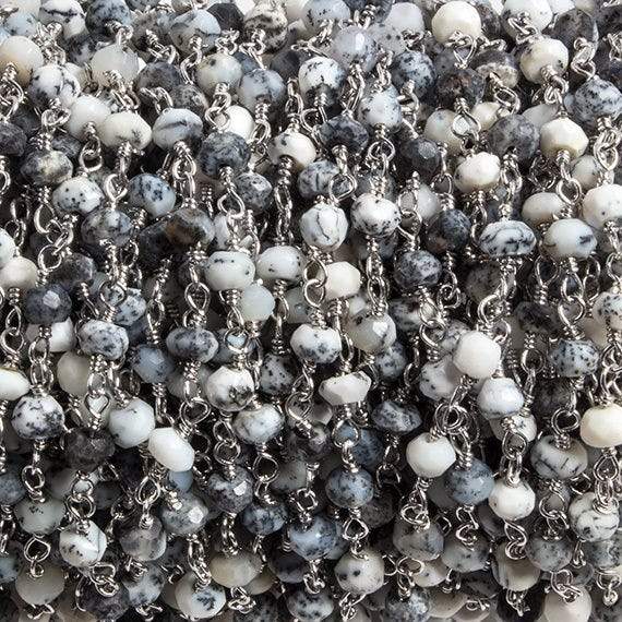 3mm Dendritic Opal faceted rondelle Silver Chain by the foot 36 pieces (ONLINE ORDER ONLY)